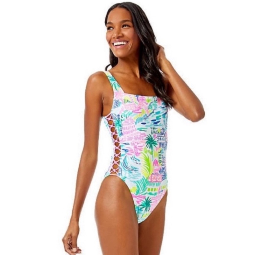 LILLY PULITZER Private Island square neck one-piece swimsuit size 4 NWT